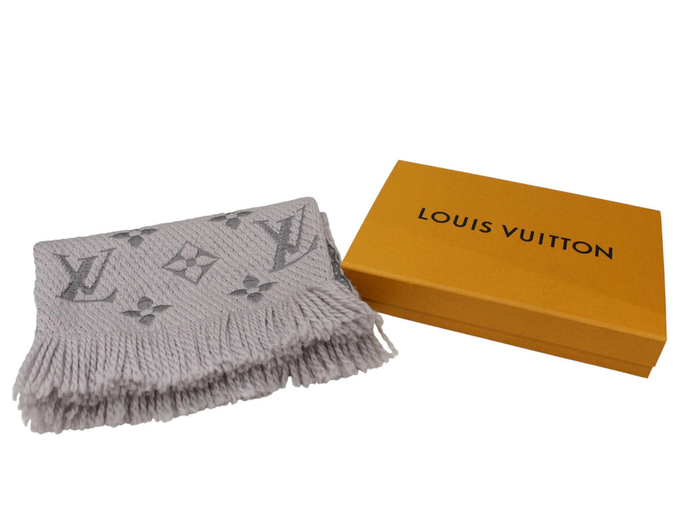 LOUIS VUITTON Echarpe Logomania Monogram Wool Silk Gray Scarf Winter Accessories